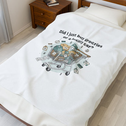 Did I Just Buy Groceries or a Luxury Car? Velveteen Plush Blanket | grocery prices meme, budget humor