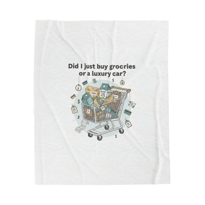 Did I Just Buy Groceries or a Luxury Car? Velveteen Plush Blanket | grocery prices meme, budget humor