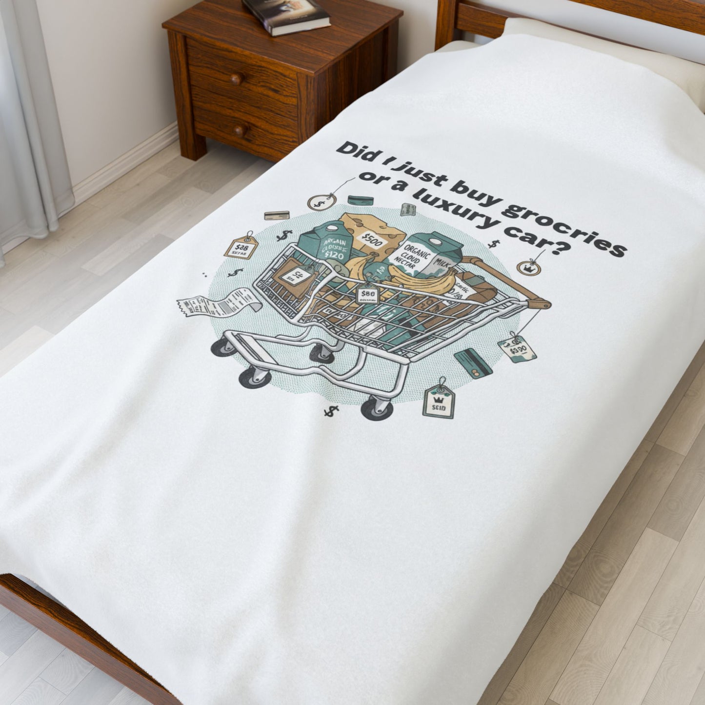 Did I Just Buy Groceries or a Luxury Car? Velveteen Plush Blanket | grocery prices meme, budget humor